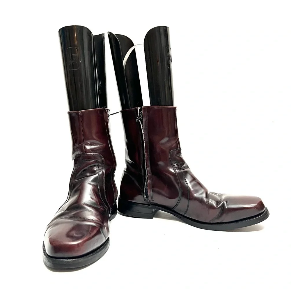 FLORSHEIM | Vintage 1970s men's dark oxblood leather shiny zip up ankle boots